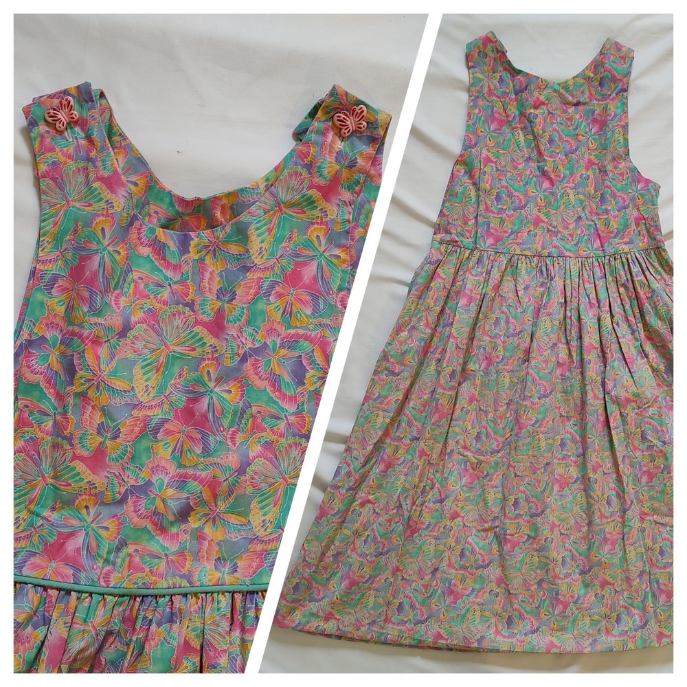 80's Vintage Jumper Dress Judy Lynn Butterfly Fantastic Bold Rainbow Print 14